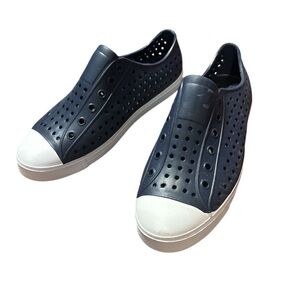 Navy and White Men's Slip-On Loafers